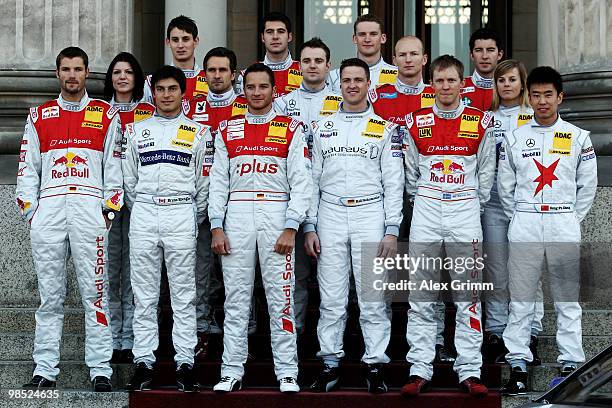 Back row, L-R: Oliver Jarvis , Miguel Molina , Maro Engel , Mike Rockenfeller , middle row, L-R: Katherine Legge , Markus Winkelhock , Jamie Green ,...