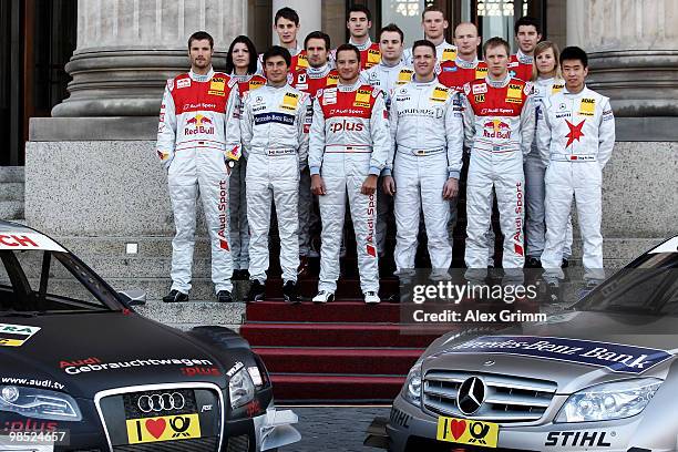 Back row, L-R: Oliver Jarvis , Miguel Molina , Maro Engel , Mike Rockenfeller , middle row, L-R: Katherine Legge , Markus Winkelhock , Jamie Green ,...