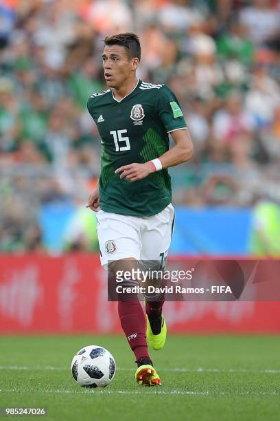Hector Moreno of Mexico in action during the 2018 FIFA World Cup Russia group F match between Mexico and Sweden at Ekaterinburg Arena on June 27,...