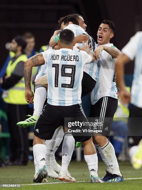 Sergio Aguero of Argentina, Marcos Rojo of Argentina, Lionel Messi of Argentina, Cristian Pavon of Argentina during the 2018 FIFA World Cup Russia...