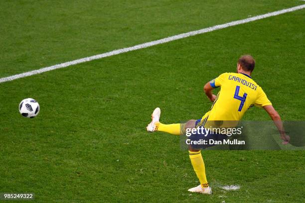 Andreas Granqvist of Sweden scores his team's second goal from the penalty spot during the 2018 FIFA World Cup Russia group F match between Mexico...