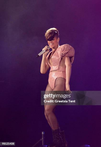 Rihanna performs live at Gelredome on April 17, 2010 in Arnhem, Netherlands.