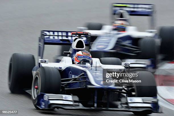 Rubens Barrichello of Brazil and Williams drives during the Chinese Formula One Grand Prix at the Shanghai International Circuit on April 18, 2010 in...