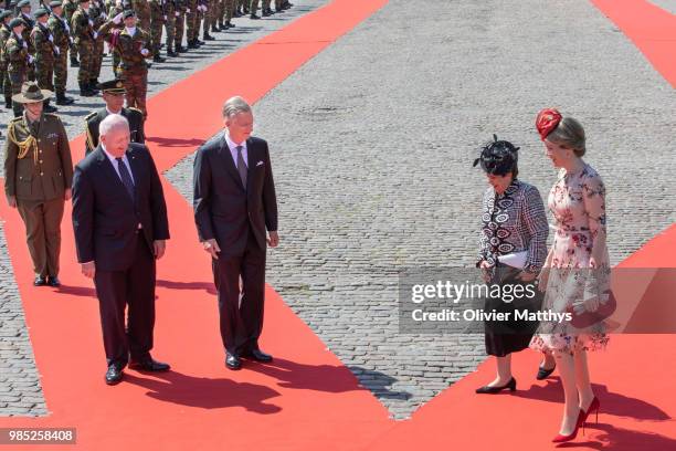 King Philip of Belgium, Sir Peter Cosgrove, Governor General of the Commonwealth of Australia, H.E. LadyCosgrove and Queen Mathilde of Belgium arrive...