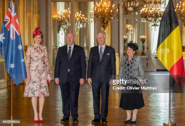 Queen Mathilde of Belgium, Sir Peter Cosgrove, Governor General of the Commonwealth of Australia, King Philip of Belgium and H.E. Lady Cosgrove pose...