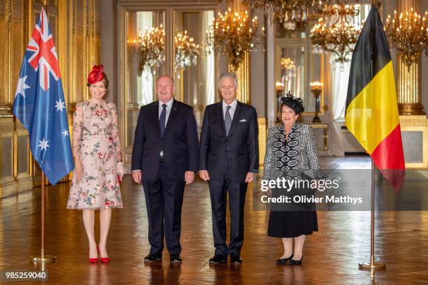 Queen Mathilde of Belgium, Sir Peter Cosgrove, Governor General of the Commonwealth of Australia, King Philip of Belgium and H.E. Lady Cosgrove pose...