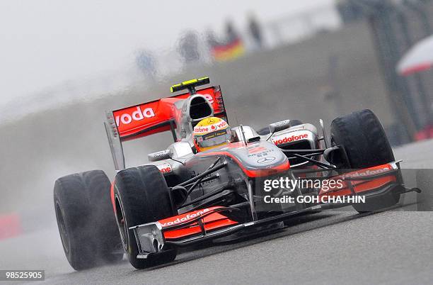 McLaren-Mercedes driver Lewis Hamilton of Britain drives his car during Formula One's Chinese Grand Prix in Shanghai on April 18, 2010. Hamilton went...