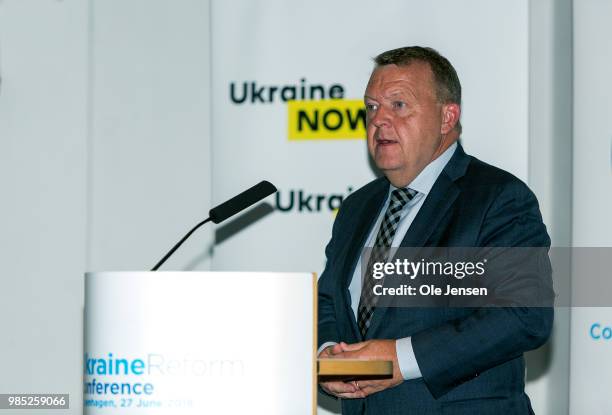 Lars Loekke Rasmussen, Danish Prime Minister, speaks during the Ukraine Reform Conference on June 27, 2018 in Copenhagen, Denmark. The conference in...