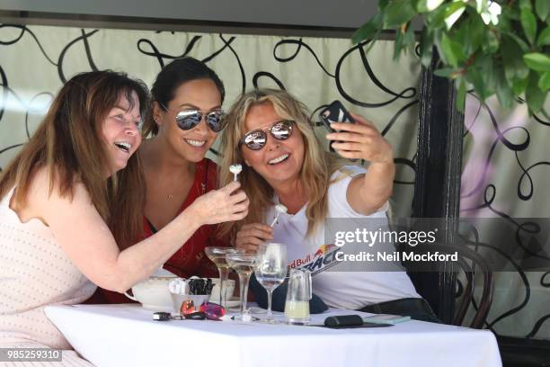 Carol Vorderman with Myleene Klass having lunch at Scott's restaurant in Mayfair on June 27, 2018 in London, England.