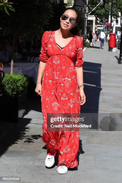 Myleene Klass having lunch with Carol Vorderman at Scott's restaurant in Mayfair on June 27, 2018 in London, England.