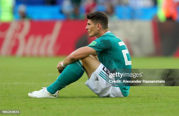 Mario Gomez of Germany looks dejected following his sides defeat in the 2018 FIFA World Cup Russia group F match between Korea Republic and Germany...