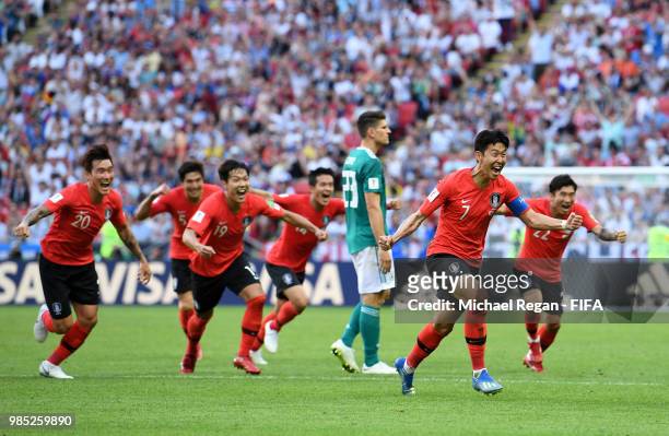 Son Heung-Min of Korea Republic celebrates after scoring his sides second goal during the 2018 FIFA World Cup Russia group F match between Korea...