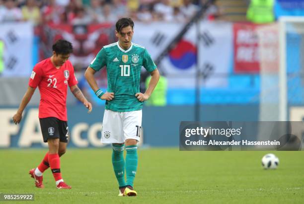 Mesut Oezil of Germany looks dejected following his sides defeat in the 2018 FIFA World Cup Russia group F match between Korea Republic and Germany...