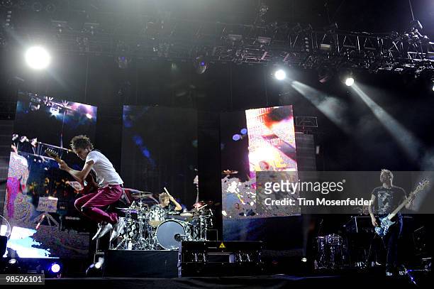 Matthew Bellamy, Dominic Howard, and Christopher Wolstenholme of Muse performs as part of the Coachella Valley Music and Arts Festival at the Empire...