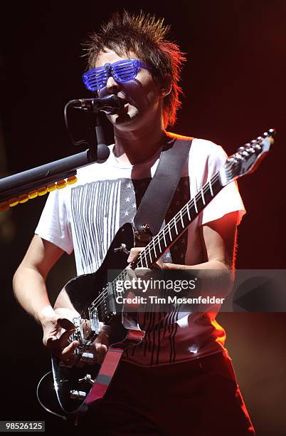 Matthew Bellamy of Muse performs as part of the Coachella Valley Music and Arts Festival at the Empire Polo Fields on April 17, 2010 in Indio,...