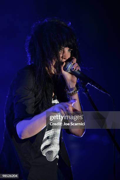 Alison Mosshart of 'The Dead Weather' performs on Day 2 of the 2010 Coachella Valley Music & Arts Festival at The Empire Polo Club on April 17, 2010...