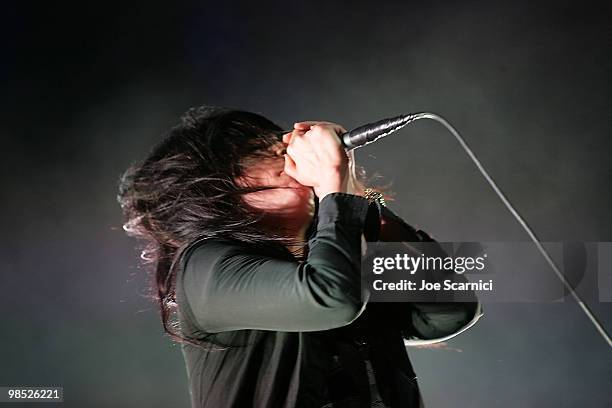 Alison Mosshart of 'The Dead Weather' performs on Day 2 of the 2010 Coachella Valley Music & Arts Festival at The Empire Polo Club on April 17, 2010...