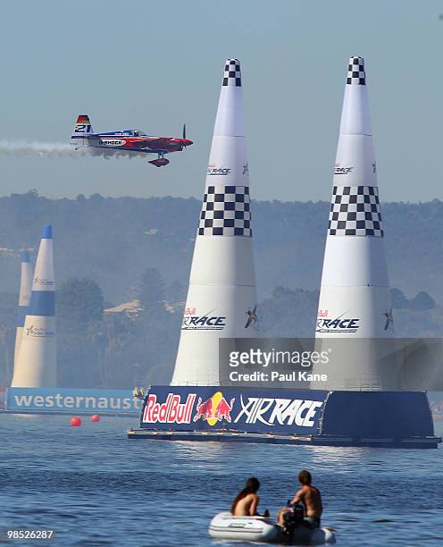 Matthias Dolderer of Germany in action during the Red Bull Air Race Day on April 18, 2010 in Perth, Australia.