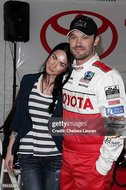 Actors Brian Austin Green and Megan Fox attend the Toyota Grand Prix Pro / Celebrity Race Day on April 17, 2010 in Long Beach, California.