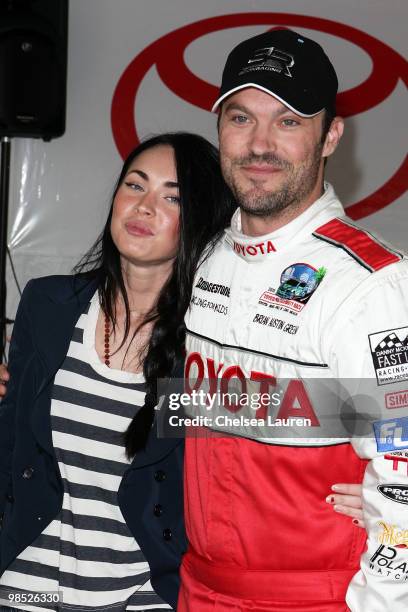 Actors Brian Austin Green and Megan Fox attend the Toyota Grand Prix Pro / Celebrity Race Day on April 17, 2010 in Long Beach, California.