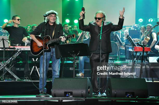 Schiffkowitz and Herwig Ruedisser of Opus perform on stage during the 'Best of Austria meets Classic' Concert at Wiener Stadthalle on June 21, 2018...