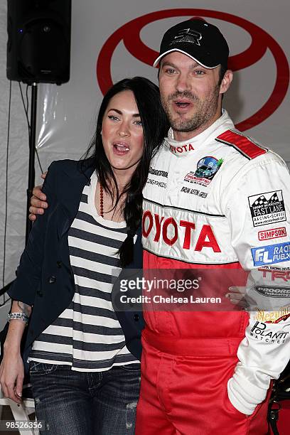 Actors Brian Austin Green and Megan Fox attend the Toyota Grand Prix Pro / Celebrity Race Day on April 17, 2010 in Long Beach, California.