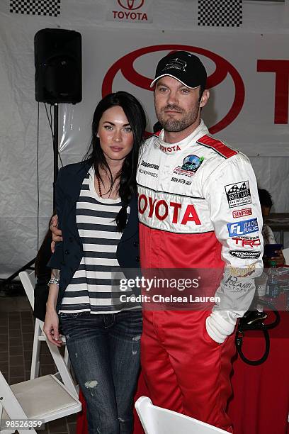 Actors Brian Austin Green and Megan Fox attend the Toyota Grand Prix Pro / Celebrity Race Day on April 17, 2010 in Long Beach, California.