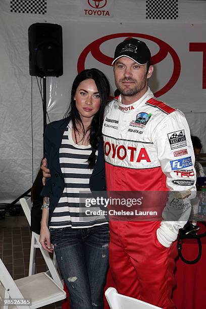 Actors Brian Austin Green and Megan Fox attend the Toyota Grand Prix Pro / Celebrity Race Day on April 17, 2010 in Long Beach, California.