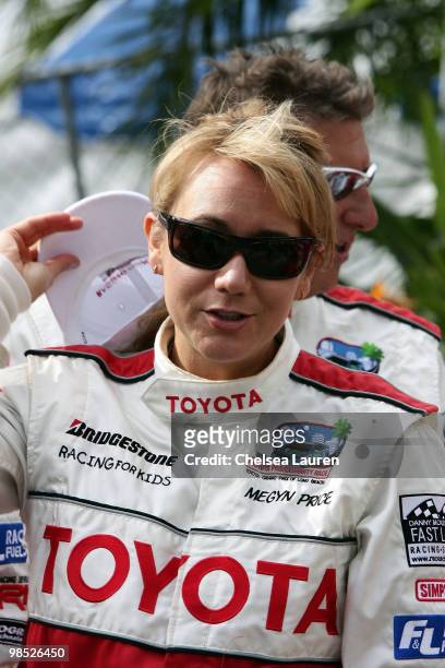 Actress Megyn Price attends the Toyota Grand Prix Pro / Celebrity Race Day on April 17, 2010 in Long Beach, California.