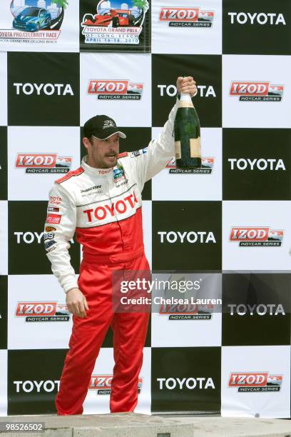 Actor Brian Austin Green in the winner's circle at the Toyota Grand Prix Pro / Celebrity Race Day on April 17, 2010 in Long Beach, California.