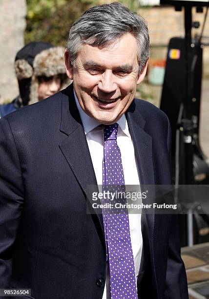 British Prime Minister Gordon Brown speaks to the congregation outside Wesley's Chapel during his campaign tour on April 18, 2010 in London, England....