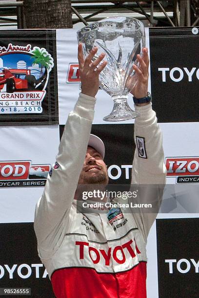 Actor Brian Austin Green in the winner's circle at the Toyota Grand Prix Pro / Celebrity Race Day on April 17, 2010 in Long Beach, California.