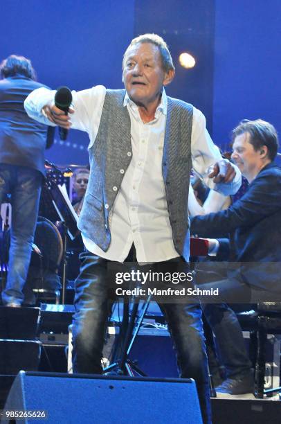 Wolfgang Ambros performs on stage during the 'Best of Austria meets Classic' Concert at Wiener Stadthalle on June 21, 2018 in Vienna, Austria. On the...