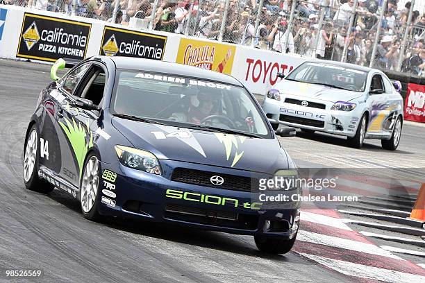Actor Adrien Brody races at the Toyota Grand Prix Pro / Celebrity Race Day on April 17, 2010 in Long Beach, California.