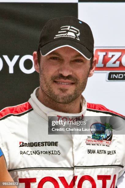 Actor Brian Austin Green in the winner's circle at the Toyota Grand Prix Pro / Celebrity Race Day on April 17, 2010 in Long Beach, California.