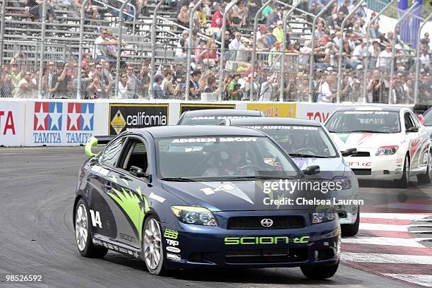 Actor Adrien Brody races at the Toyota Grand Prix Pro / Celebrity Race Day on April 17, 2010 in Long Beach, California.