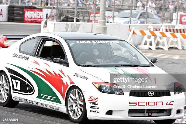 Actress Tika Sumpter races at the Toyota Grand Prix Pro / Celebrity Race Day on April 17, 2010 in Long Beach, California.