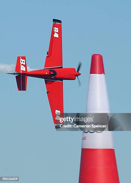 Pete McLeod of Canada in action during the Red Bull Air Race Day on April 18, 2010 in Perth, Australia.