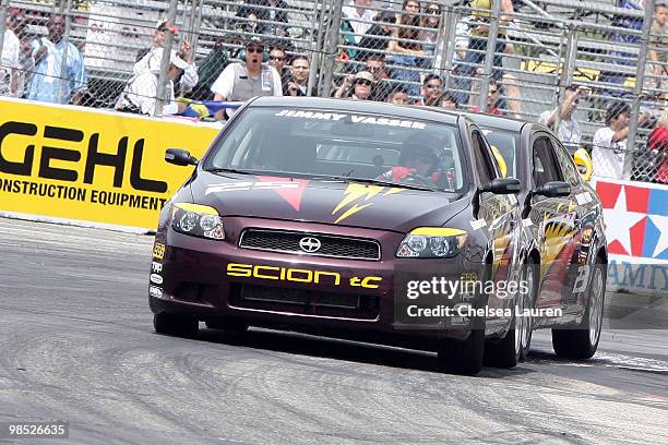 Professional racecar driver Jimmy Vasser races at the Toyota Grand Prix Pro / Celebrity Race Day on April 17, 2010 in Long Beach, California.