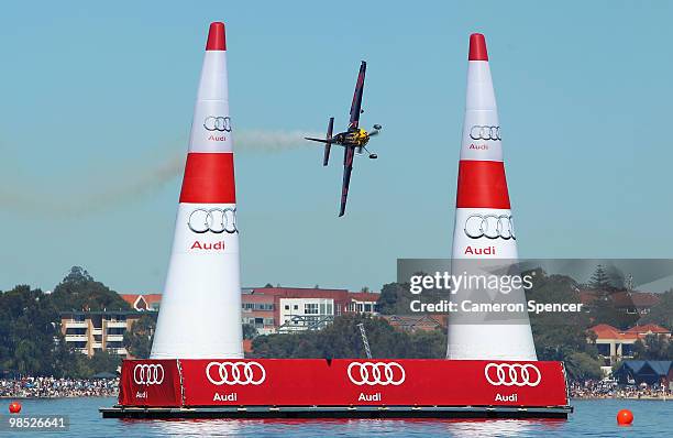 Kirby Chambliss of USA in action during the Red Bull Air Race Day on April 18, 2010 in Perth, Australia.