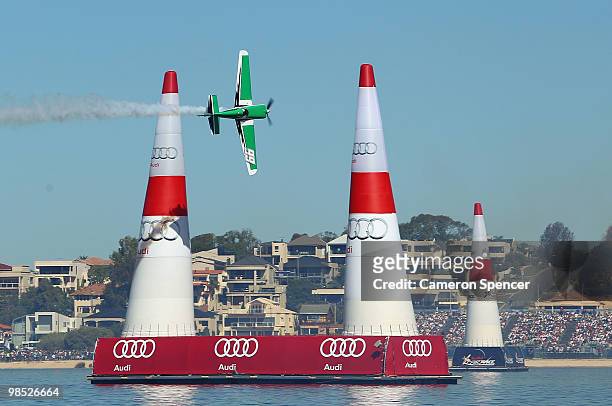 Michael Goulian of USA in action during the Red Bull Air Race Day on April 18, 2010 in Perth, Australia.