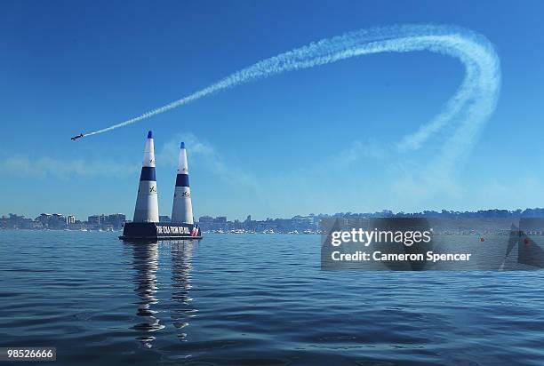 Nicolas Ivanoff of France in action during the Red Bull Air Race Day on April 18, 2010 in Perth, Australia.
