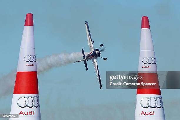 Martin Sonka of Czech Republic in action during the Red Bull Air Race Day on April 18, 2010 in Perth, Australia.