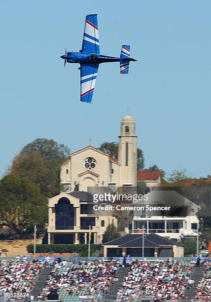 Sergey Rakhmanin of Russia in action during the Red Bull Air Race Day on April 18, 2010 in Perth, Australia.
