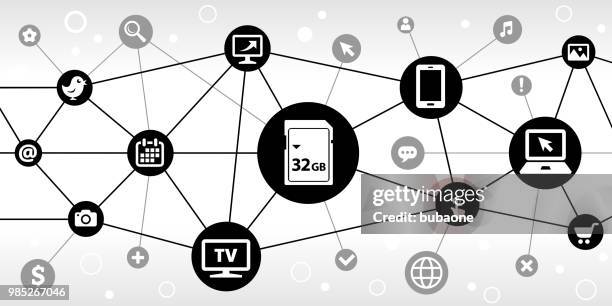 32gb sd card internet communication technology triangular node pattern background - wireless network stock illustrations