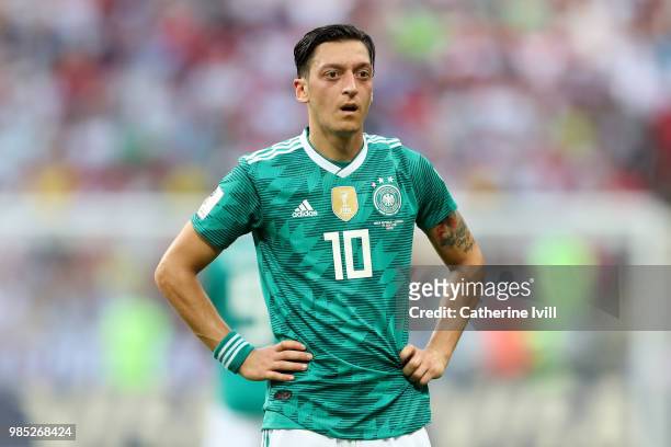 Mesut Oezil of Germany stands dejected following the 2018 FIFA World Cup Russia group F match between Korea Republic and Germany at Kazan Arena on...