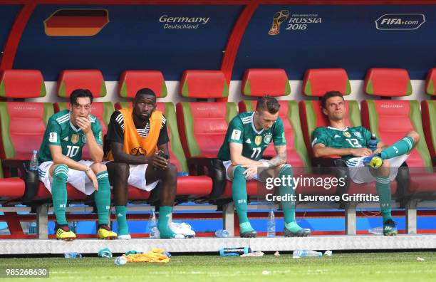 Germany players look dejected following their sides defeat in the 2018 FIFA World Cup Russia group F match between Korea Republic and Germany at...