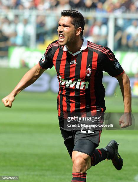 Marco Borriello of AC Milan celebrates after scoring the opening goal during the Serie A match between UC Sampdoria and AC Milan at Stadio Luigi...