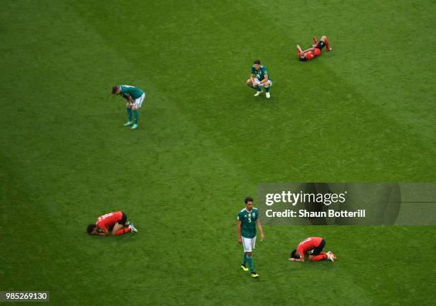 Germany players look dejected following their sides defeat in the 2018 FIFA World Cup Russia group F match between Korea Republic and Germany at...