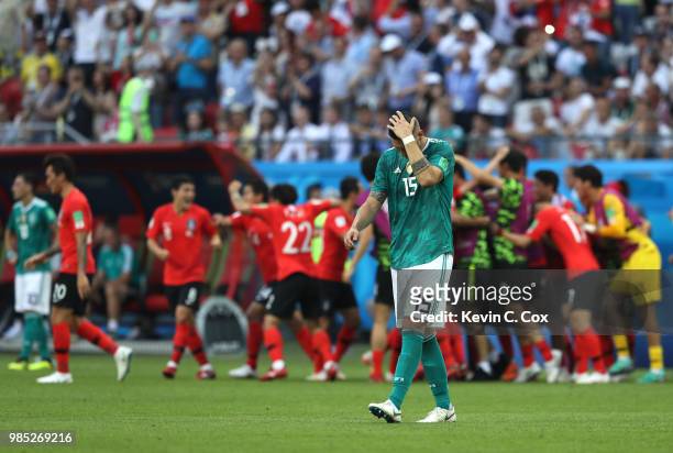 Niklas Suele of Germany looks dejected following his sides defeat in the 2018 FIFA World Cup Russia group F match between Korea Republic and Germany...